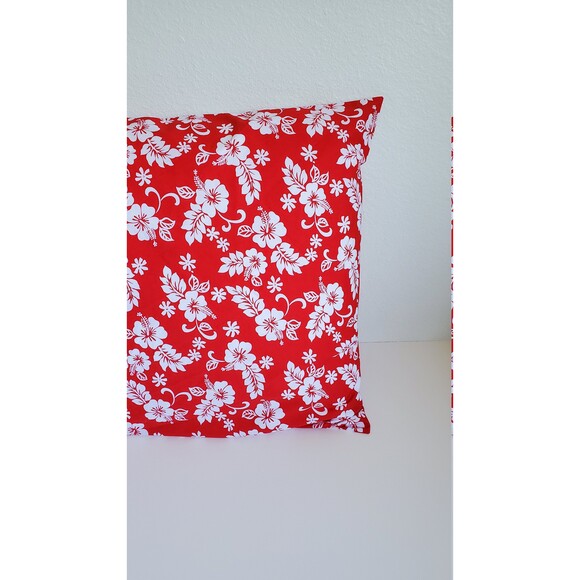 Red Pillowcase with White Hibiscus | Handmade | 100% Cotton - Picture 2 of 3